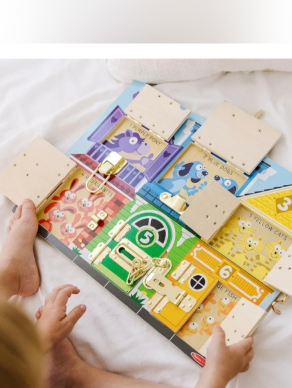 Melissa & Doug Wooden Busy Board with Colorful House Panels and Metal Locks - Picture 2 of 4